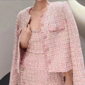 Talbots Pink Tweed Drees And Blazer Suit